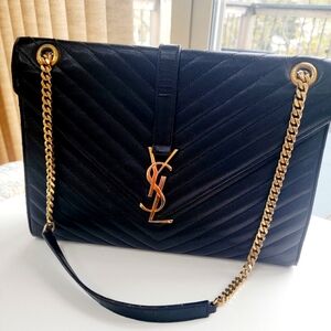 YSL Monogram Chevron Grained Leather Handbag